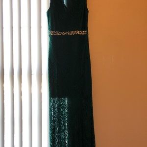 Floor length emerald green lace dress